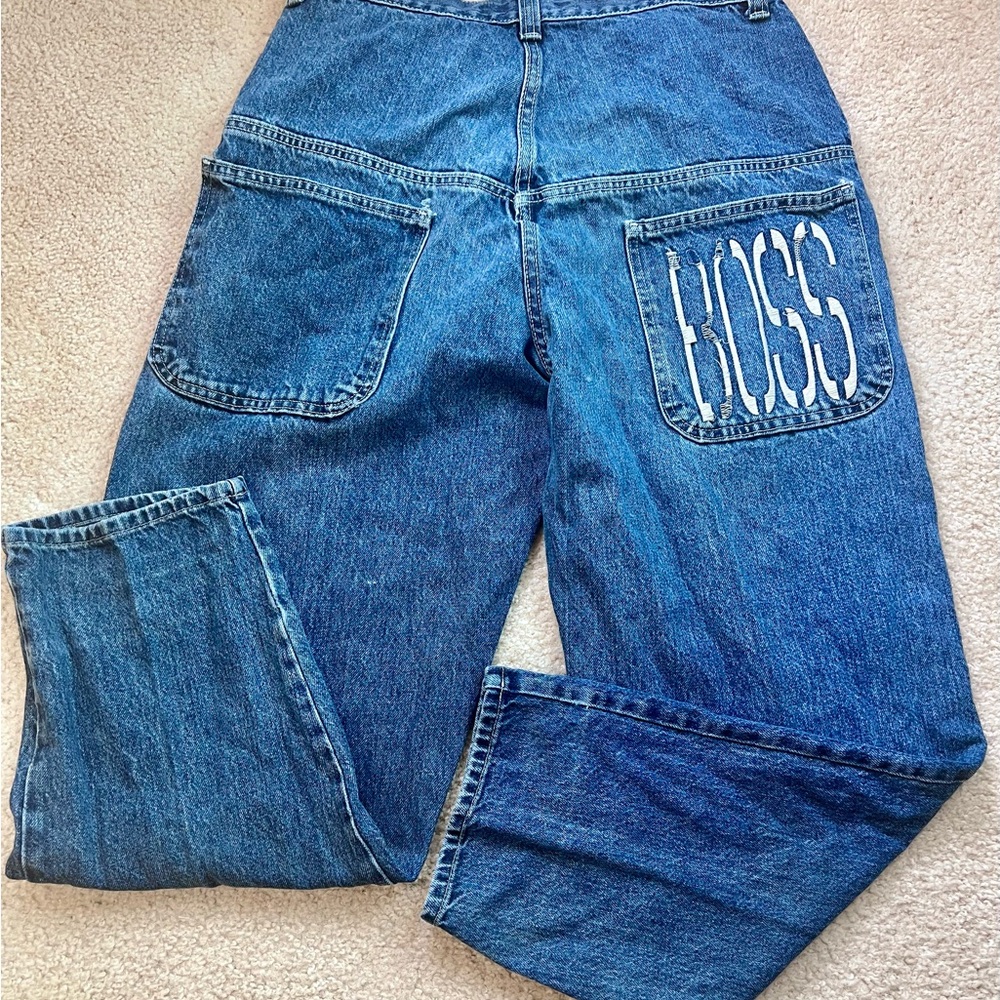 BOSS Jeans Mens 30x32 Blue Denim Made USA 90s Pocket BOSS Embroidered Vintage